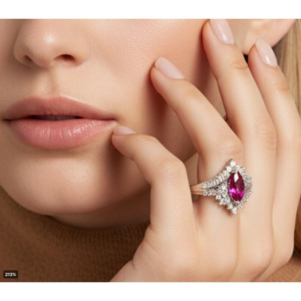 Vtg 925 Sterling Silver Ring Sz 6.75 H Ruby Topaz Marquise Halo Cocktail